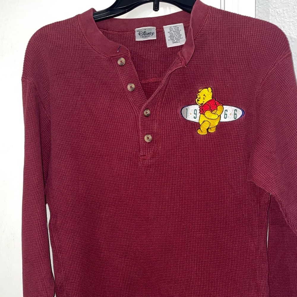 90s Vintage POOH Thermal Shirt Embroidered Winnie - Picture 2 of 3